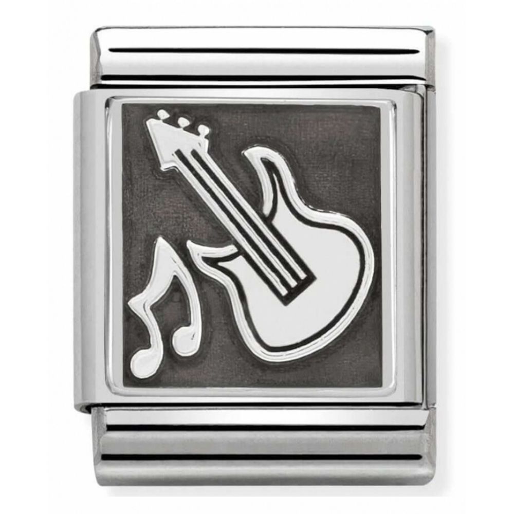 Composable Guitar Symbol Oxidized Stainless Steel And Sterling Silver Big Charm