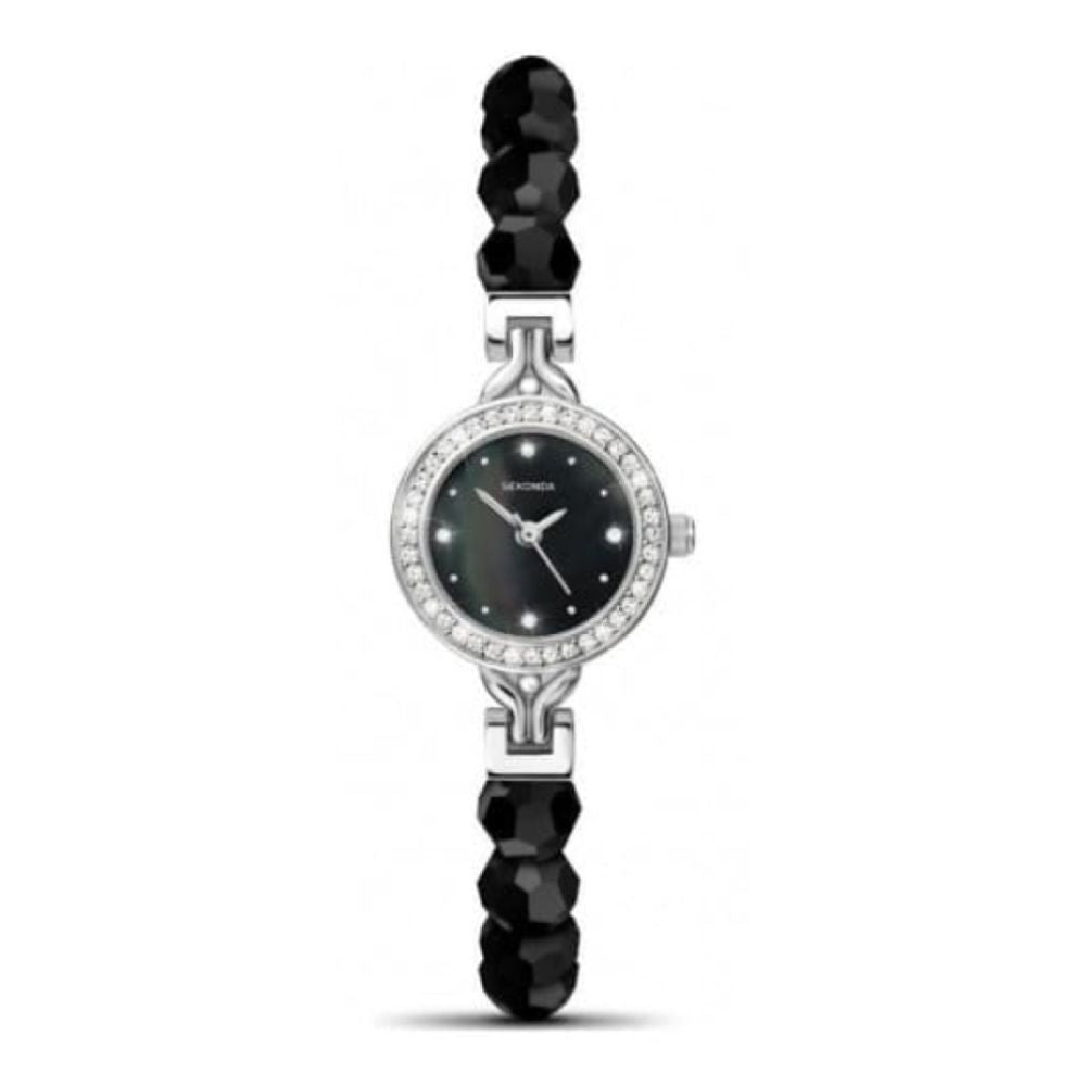 Ladies Crystalla Black Faceted Bead Bracelet Watch