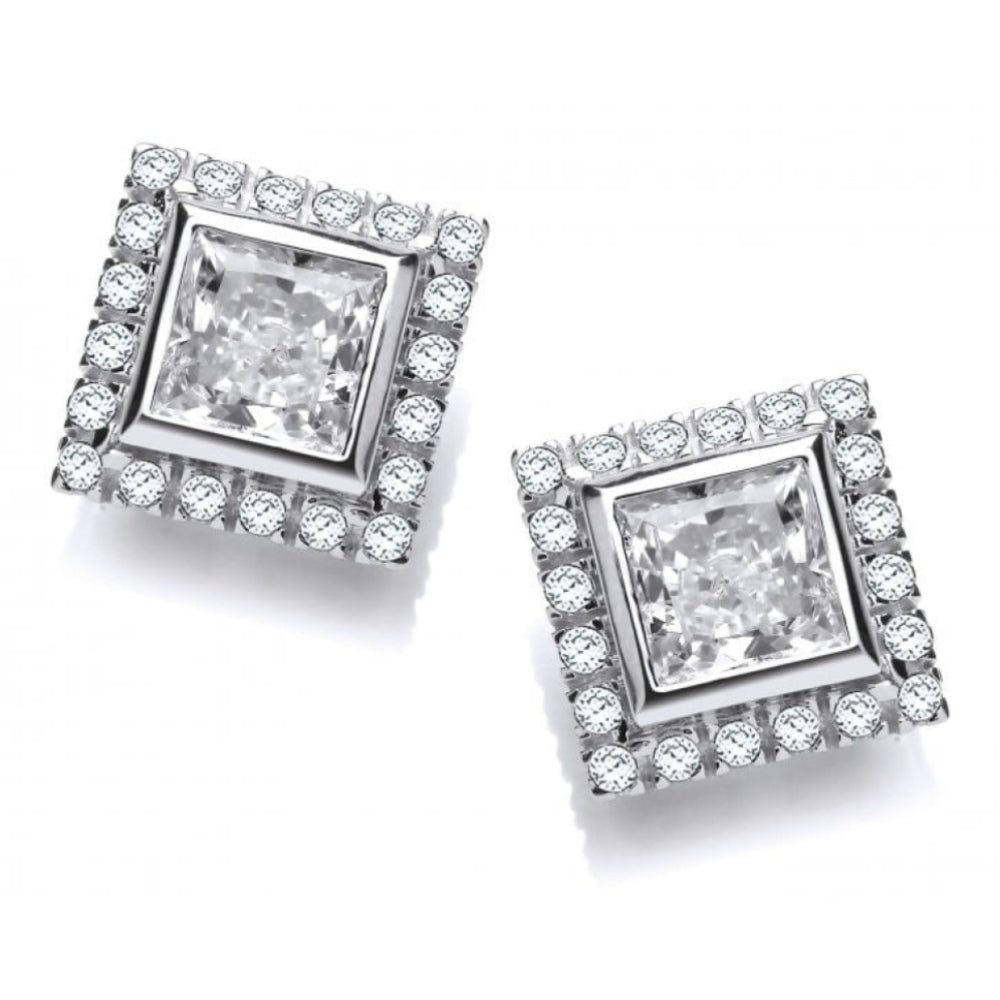 Silver Bezel Set Square CZ Earrings