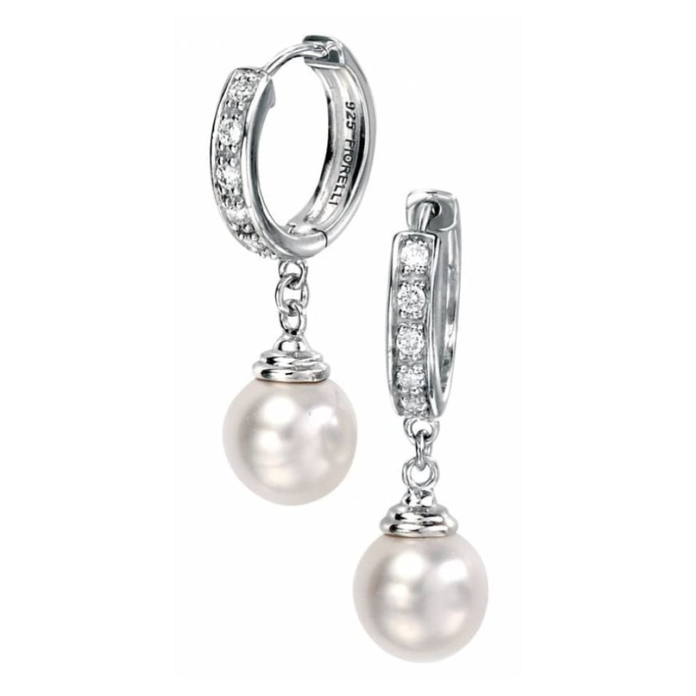 Ladies Silver CZ Pearl Earrings