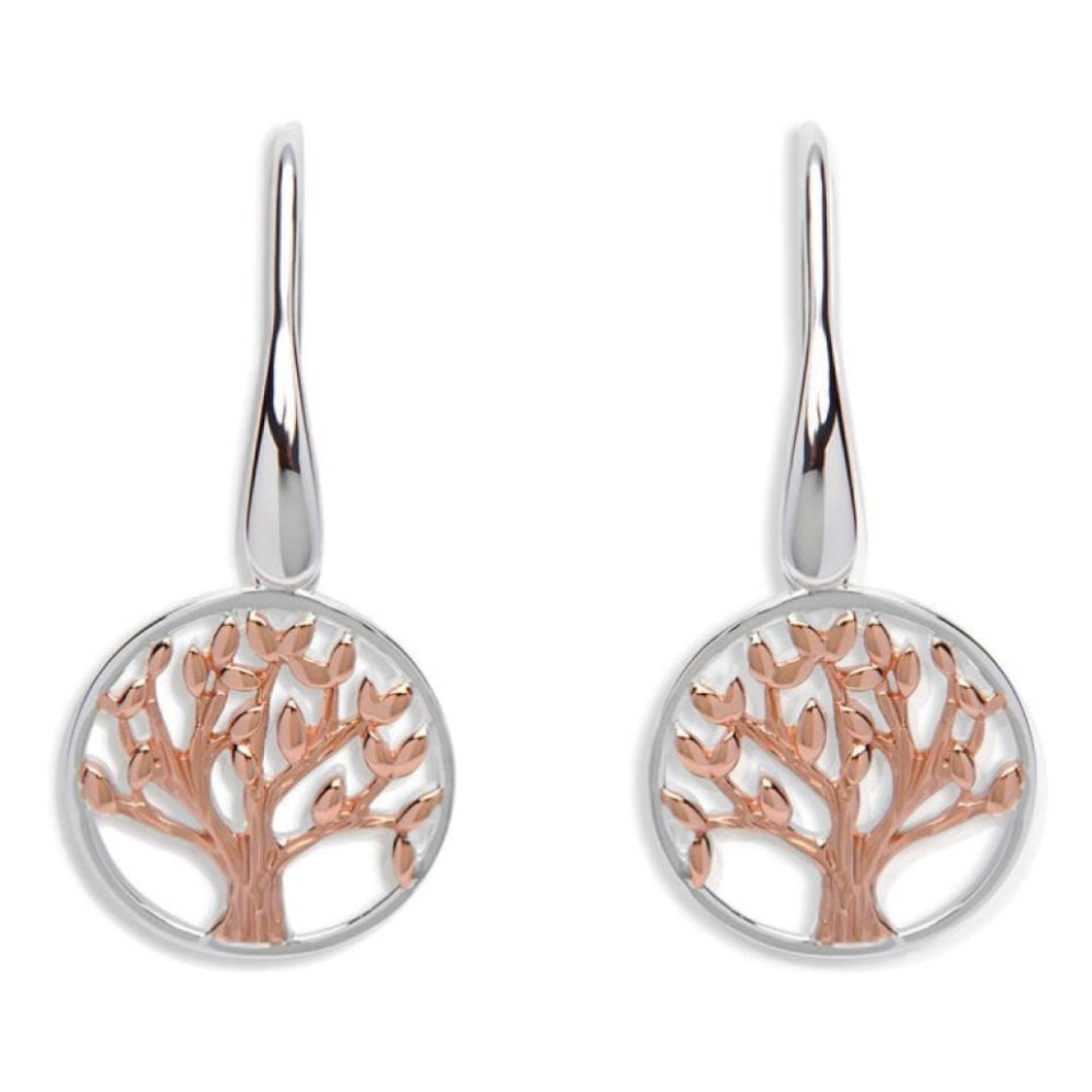 Sterling Silver 925 Earrings With Rose Gold Plating Tree In Circle