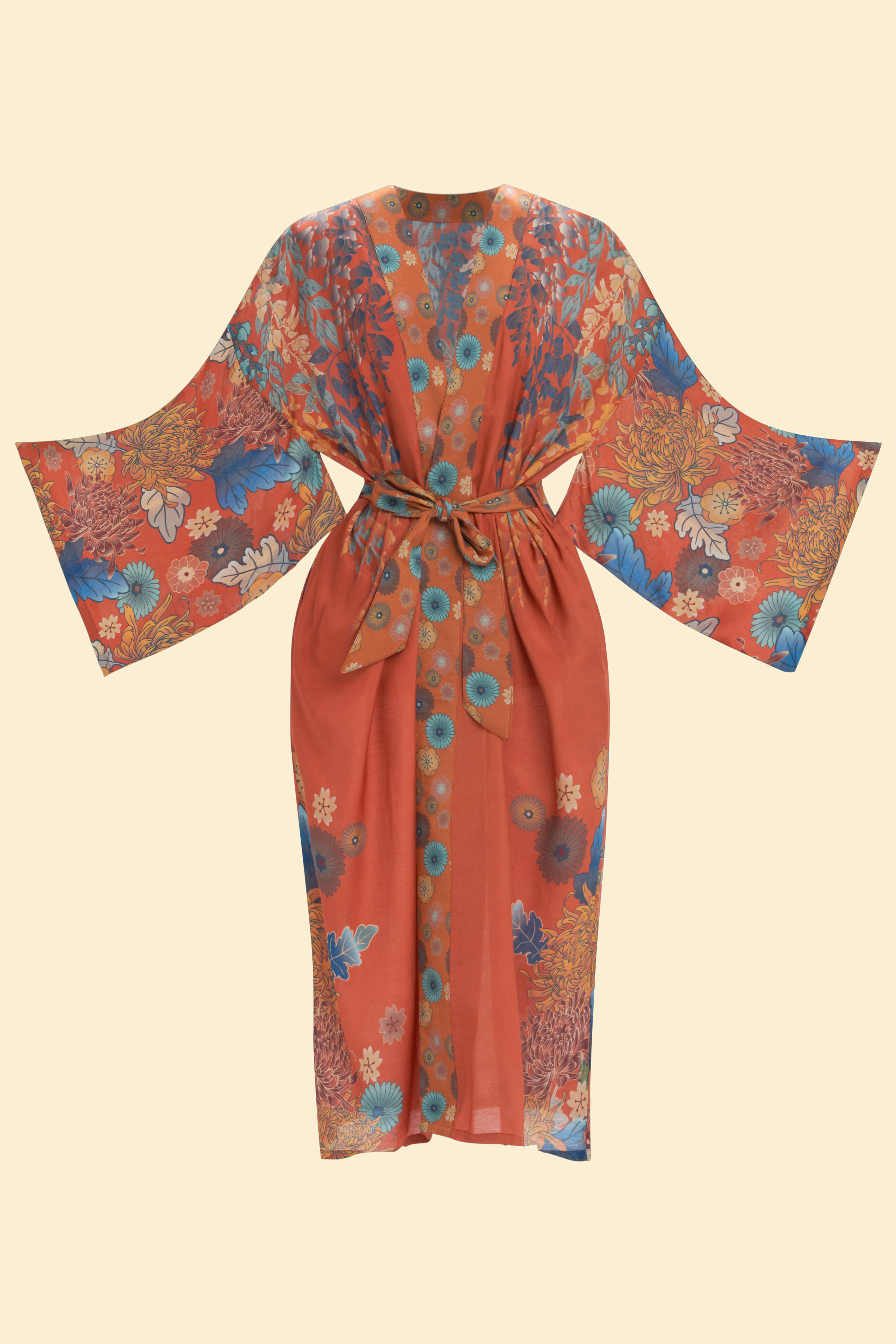 Trailing Wisteria Kimono Gown - Terracotta