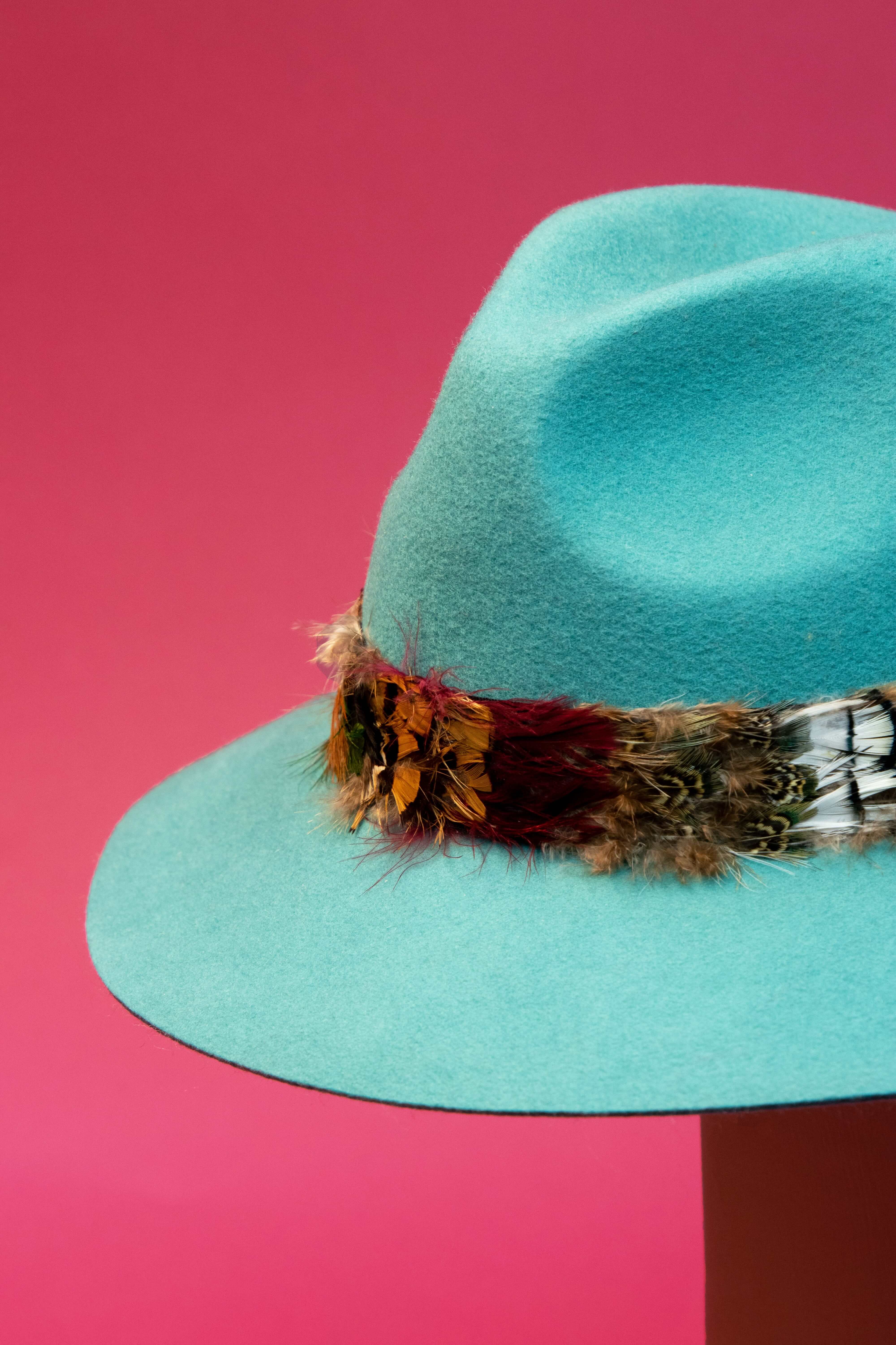 Wool Fedora Feather Band- Teal