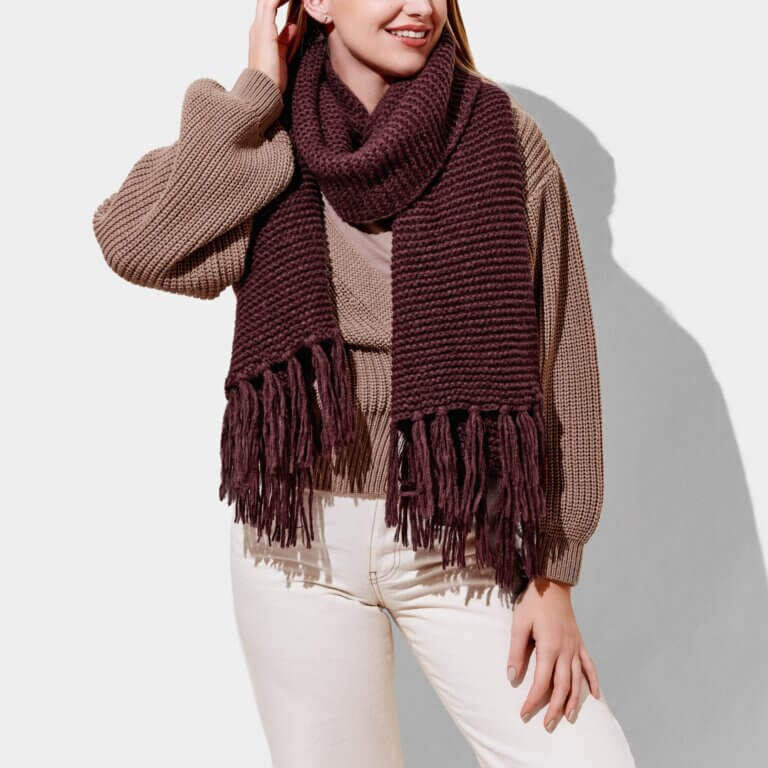 Chunky Knitted Scarf | Plum | 180cm X 40cm X 1cm