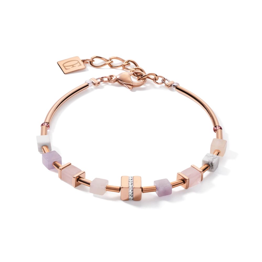 Rose-Beige Big Geo Cubes With Crystals Rose Gold Plated Bracelet