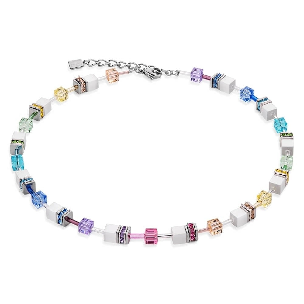 Multicolour Pastel And White Geo Cube Necklace