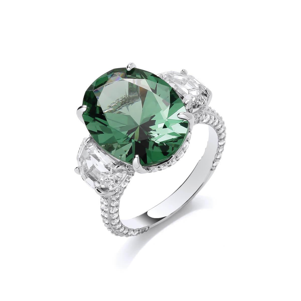 Stand Out' Silver & Green Tourmaline Cubic Zirconia Ring- 7/N