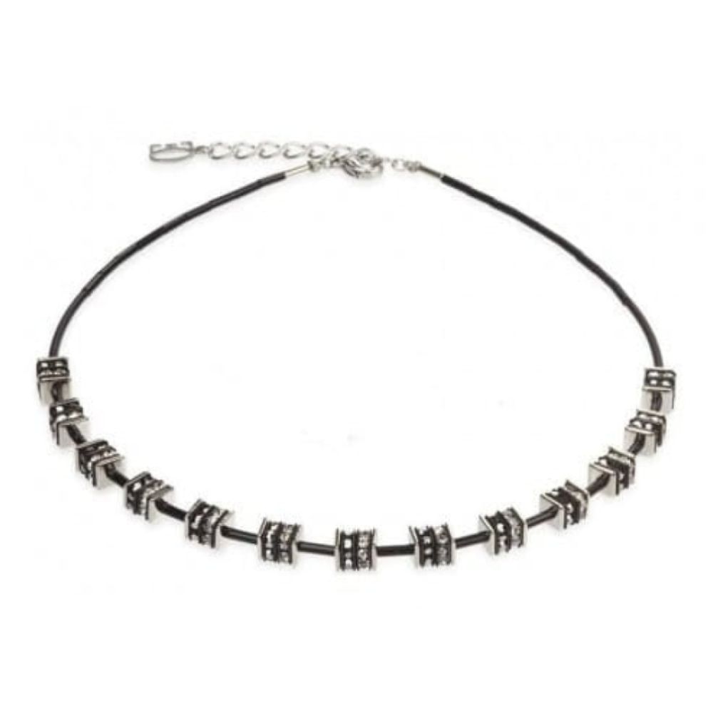 Ladies Black & Silver Rhinestone Rondelles & Swarovski Element Necklace