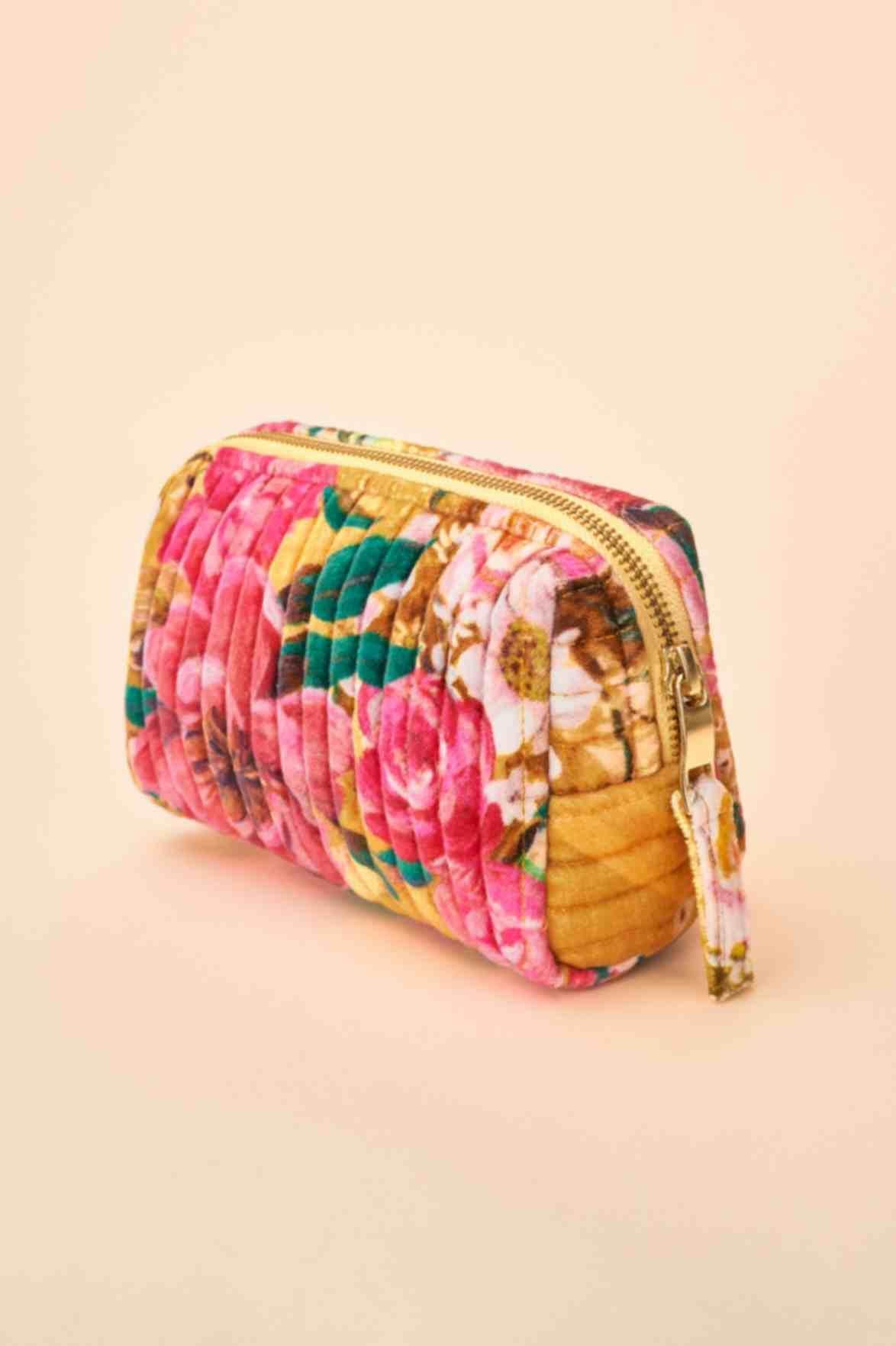 Quilted Vanity Bag - Impressionist Floral -Mustard