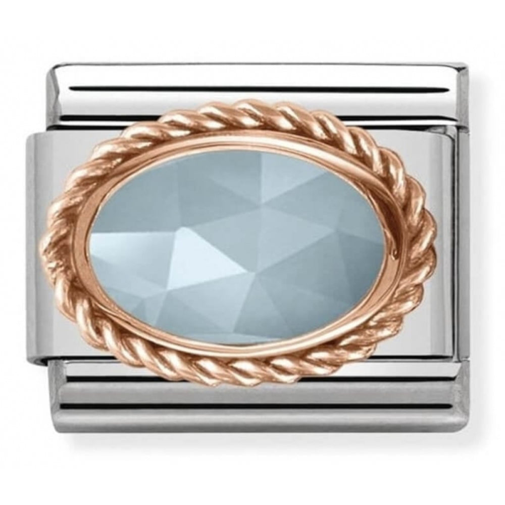 Composable Classic Rich Setting Milky Aquamarine Stone In Rose Gold & Stainless Steel Charm