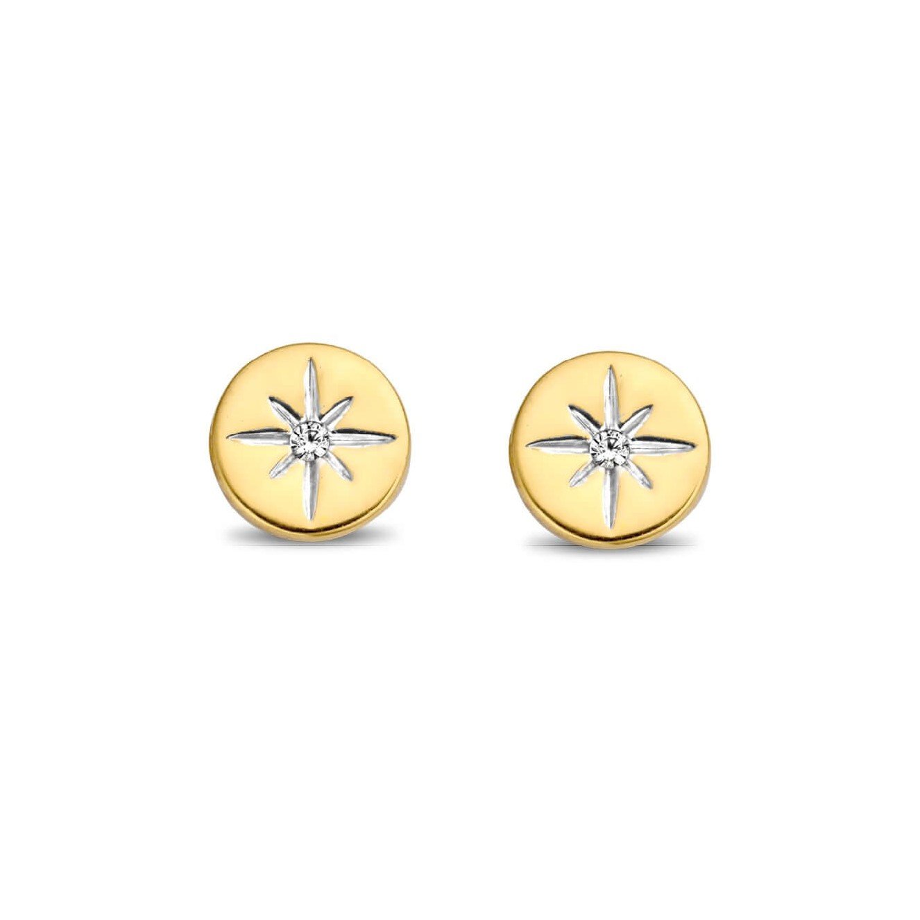 Gold Tone Round CZ Star Stud Earrings