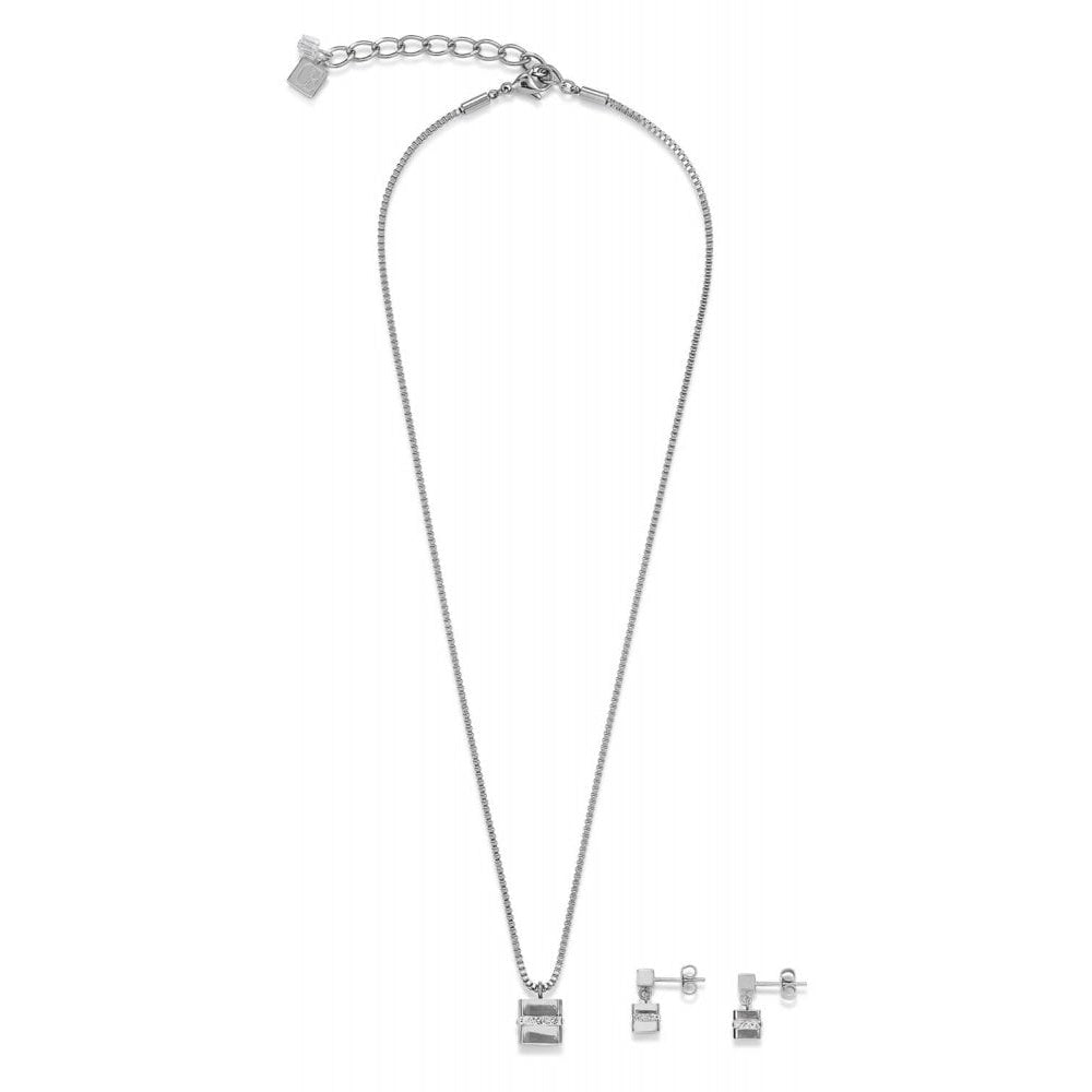 Silver Cube Pendant Stainless Steel Chain Necklace
