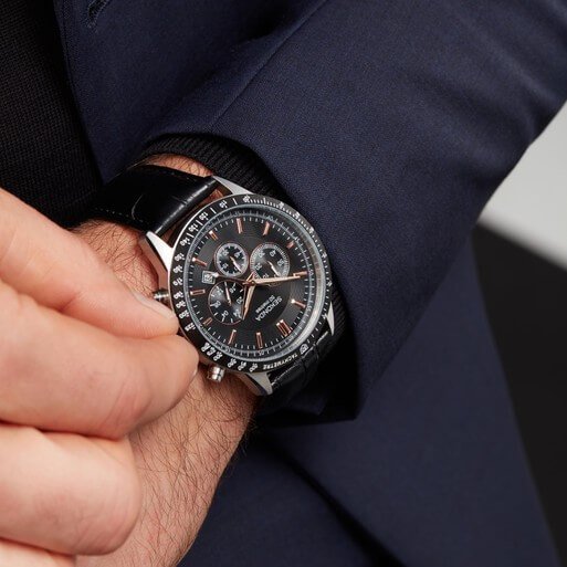 Velocity Chronograph Black Dial & Black Leather Strap Men's Watch