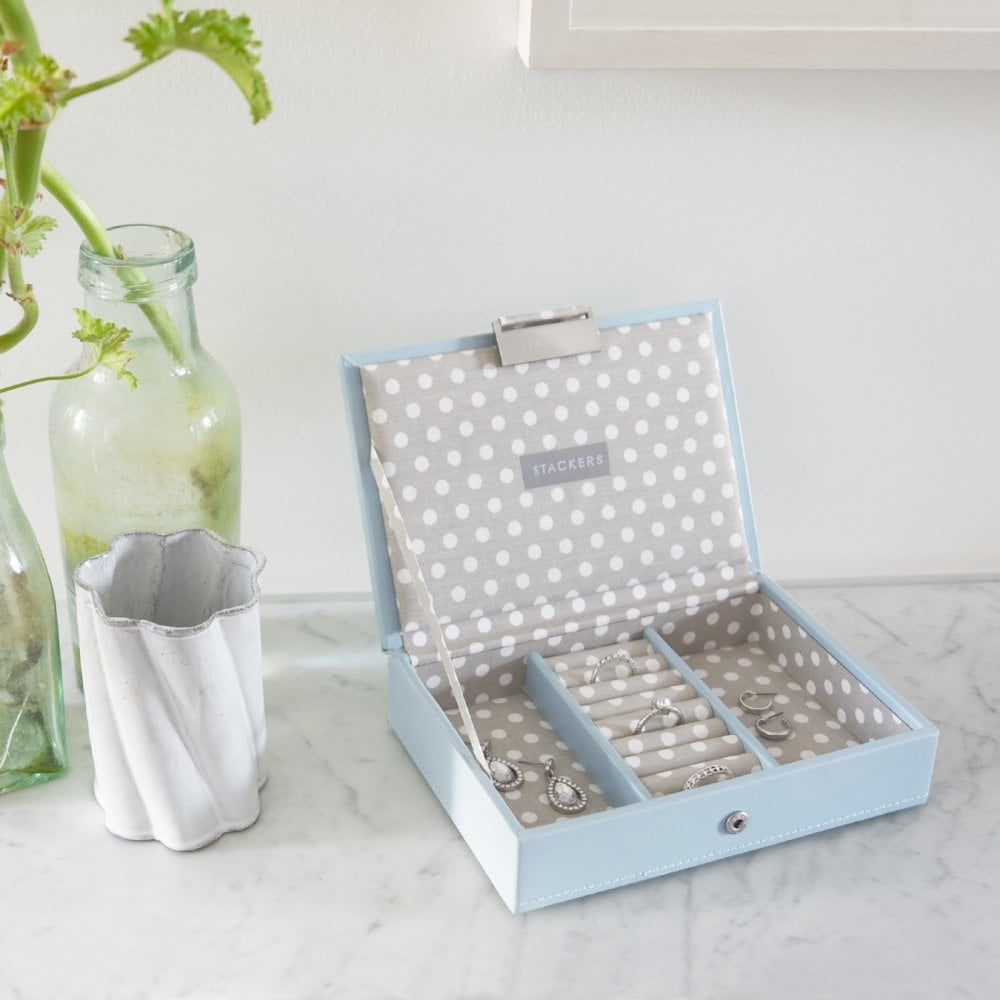 Duck Egg & Grey Polka Mini Lidded Stacker