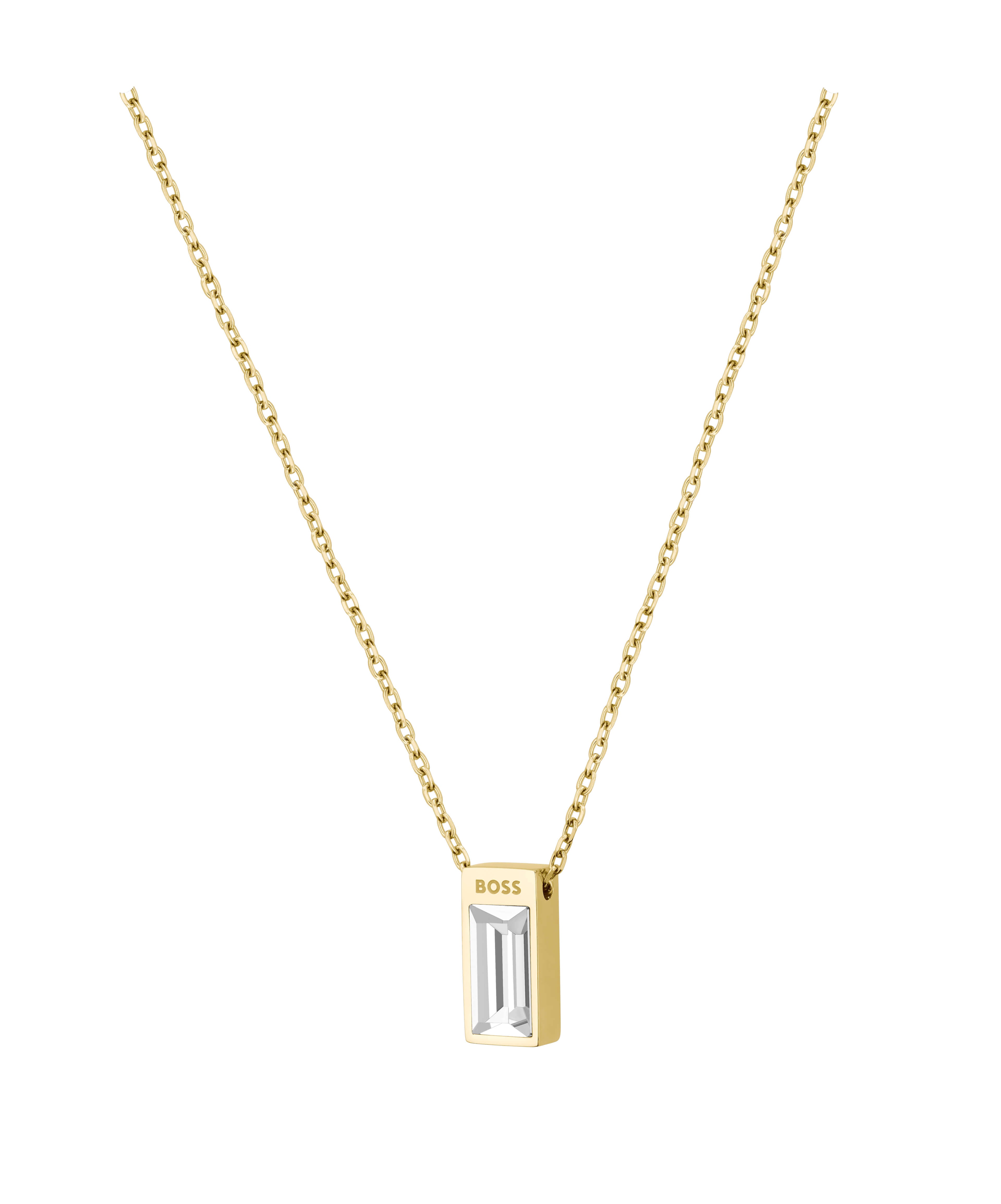 Clia Gold IP Chain With Crystal Pendant Ladies Necklace