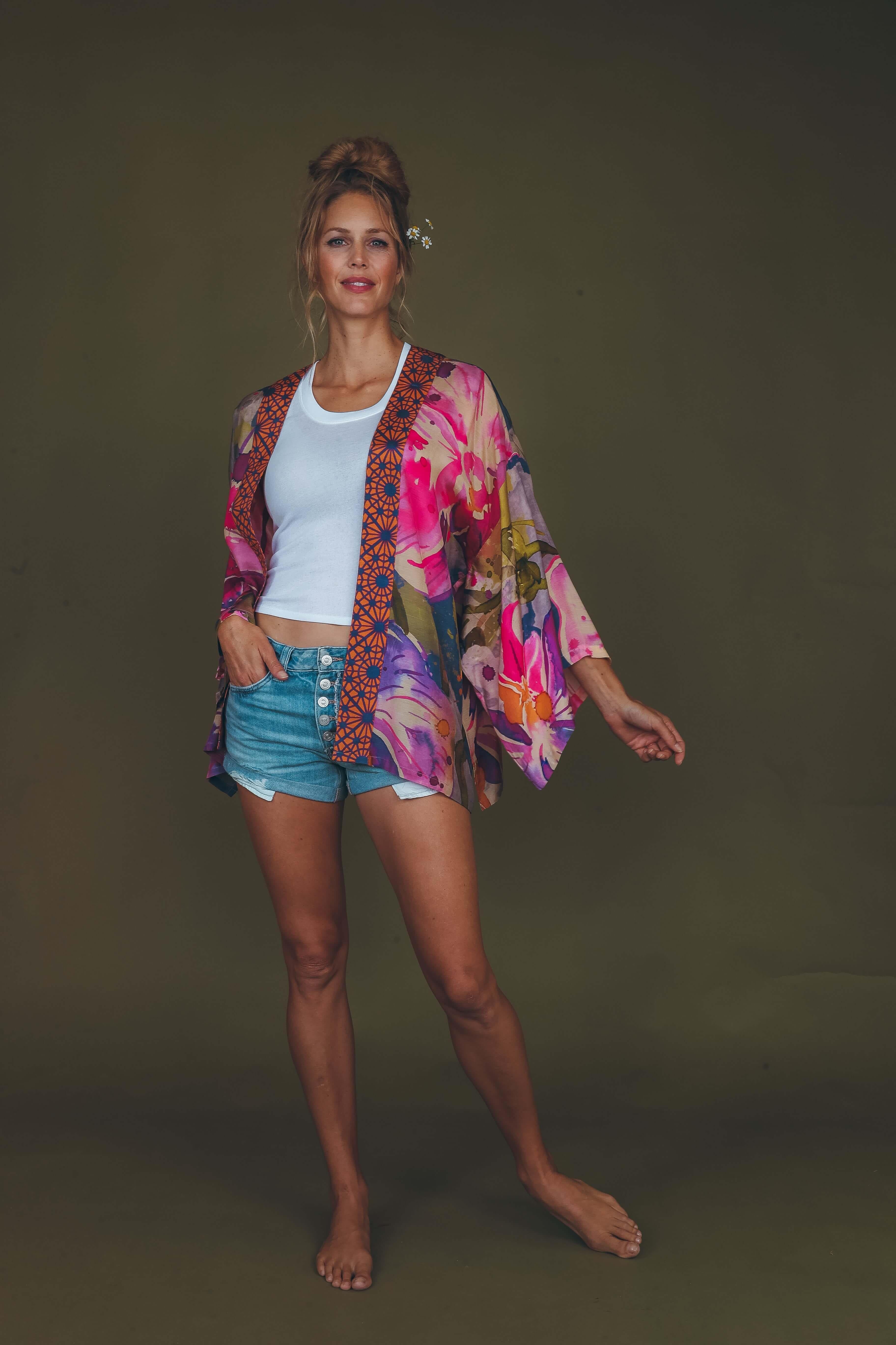 PRINTED KIMONO JACKET - Denim Orchid
