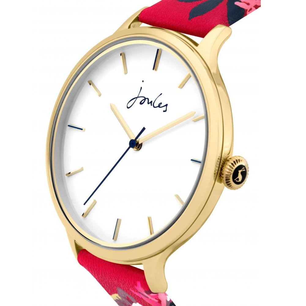 Raspberry Floral Printed Strap White Dial Ladies Watch