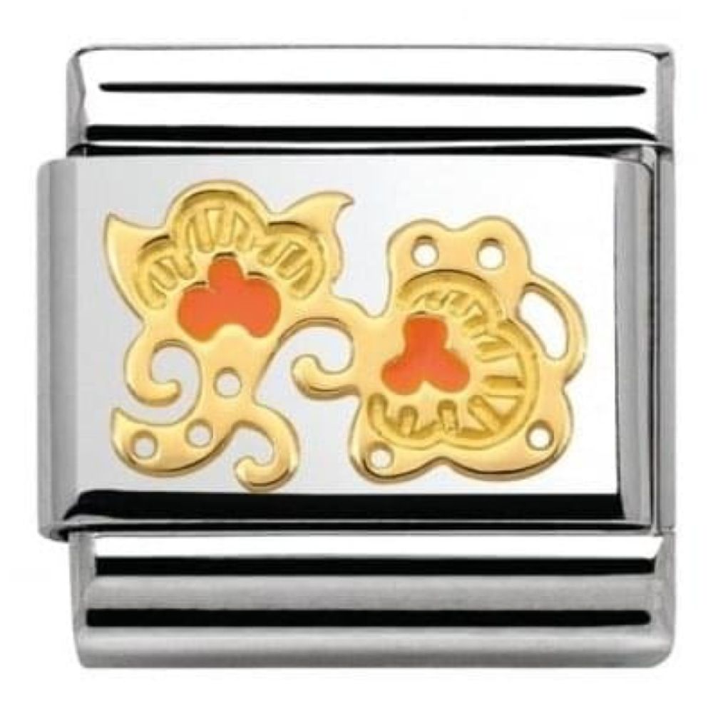 Classic Link In Stainless Steel & Gold With Orange Flower Buds