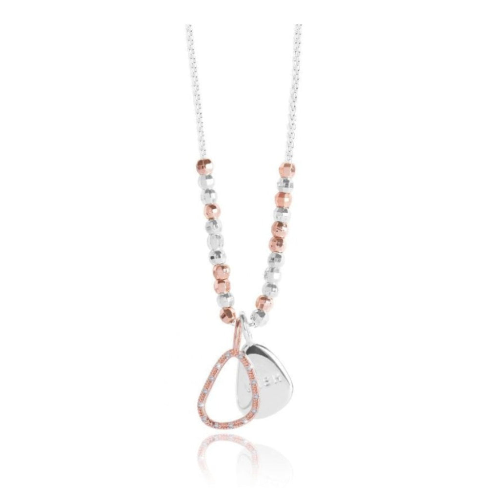 CACI - Wish - Silver Chain With Rose Gold Pave Charm And Silver Stamped Charm - Necklace