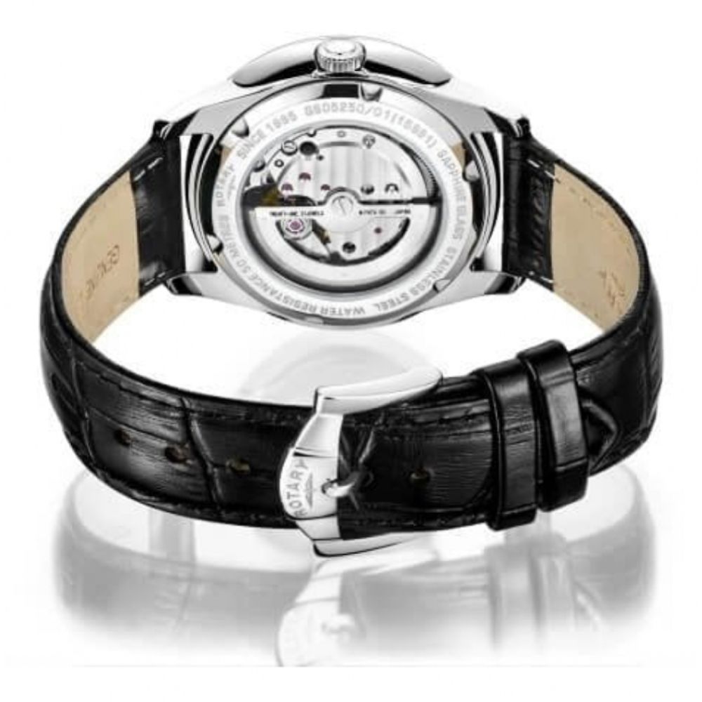 Stainless Steel Case White Dial & Black Leather Strap Gents Cambridge Automatic Watch