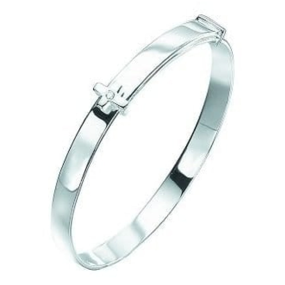 Girls Sterling Silver And Diamond Cross Bangle