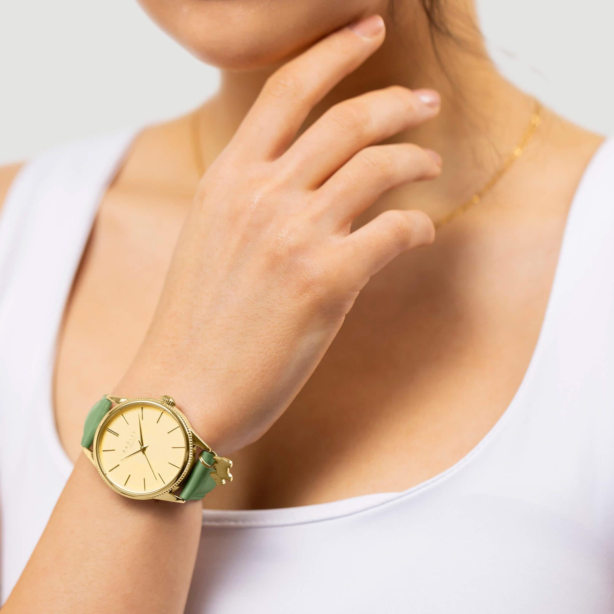 Lewis Lane Ladies Coin Edge Bezel Green Fig Watch