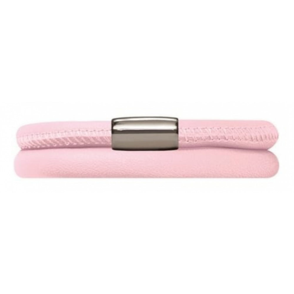 Double Pink Leather Bracelet with Stainless Steel