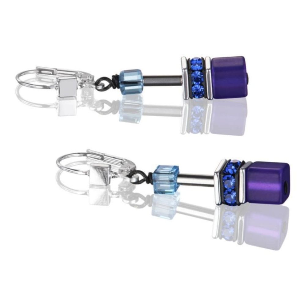 Geo Cube Blue-Violet Pierced Earrings