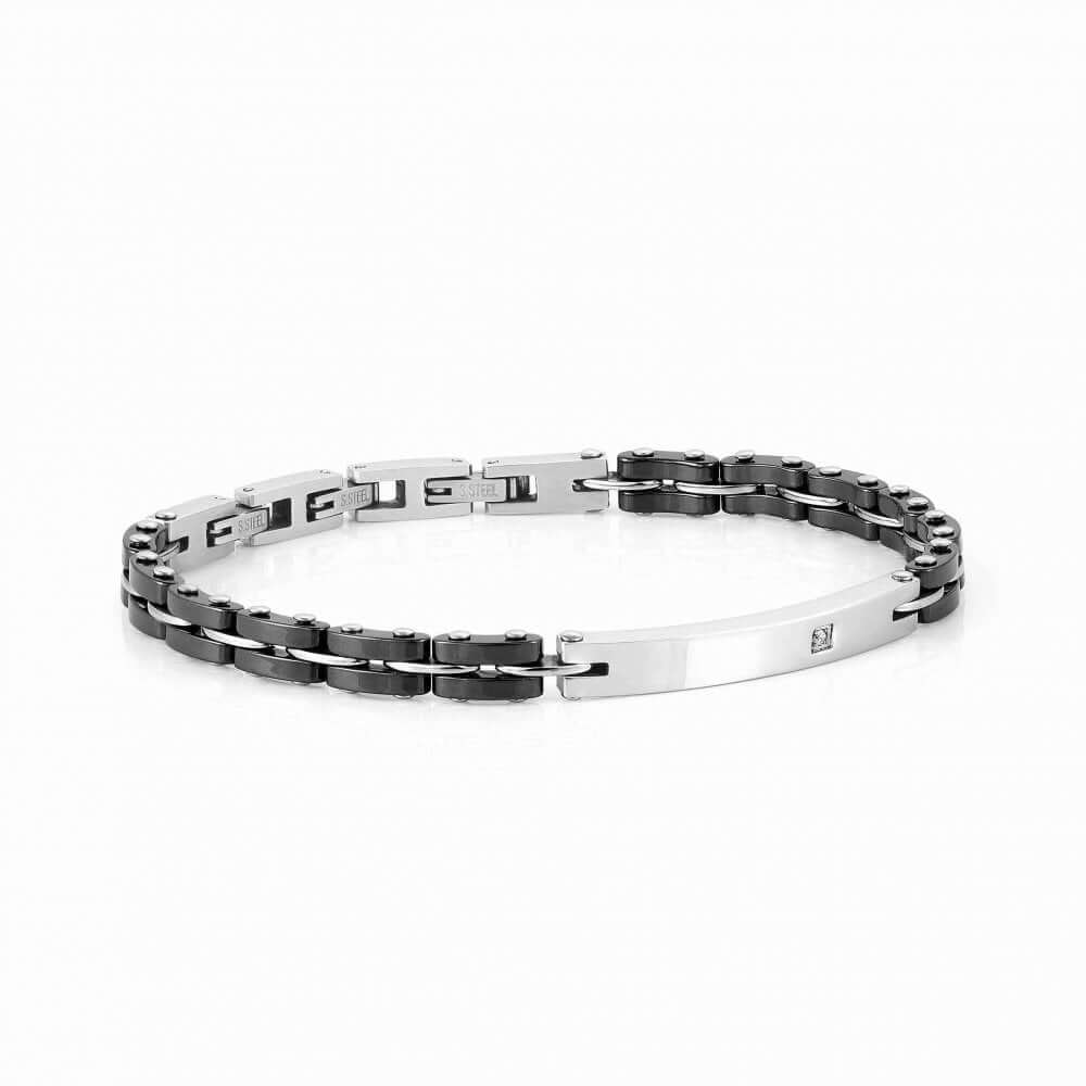Strong Gents Bracelet in Steel, Ceramic and CZ Mixed 4