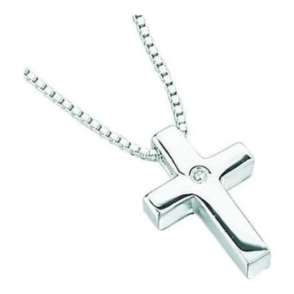 Girls Sterling Silver Cross Necklace with Diamond
