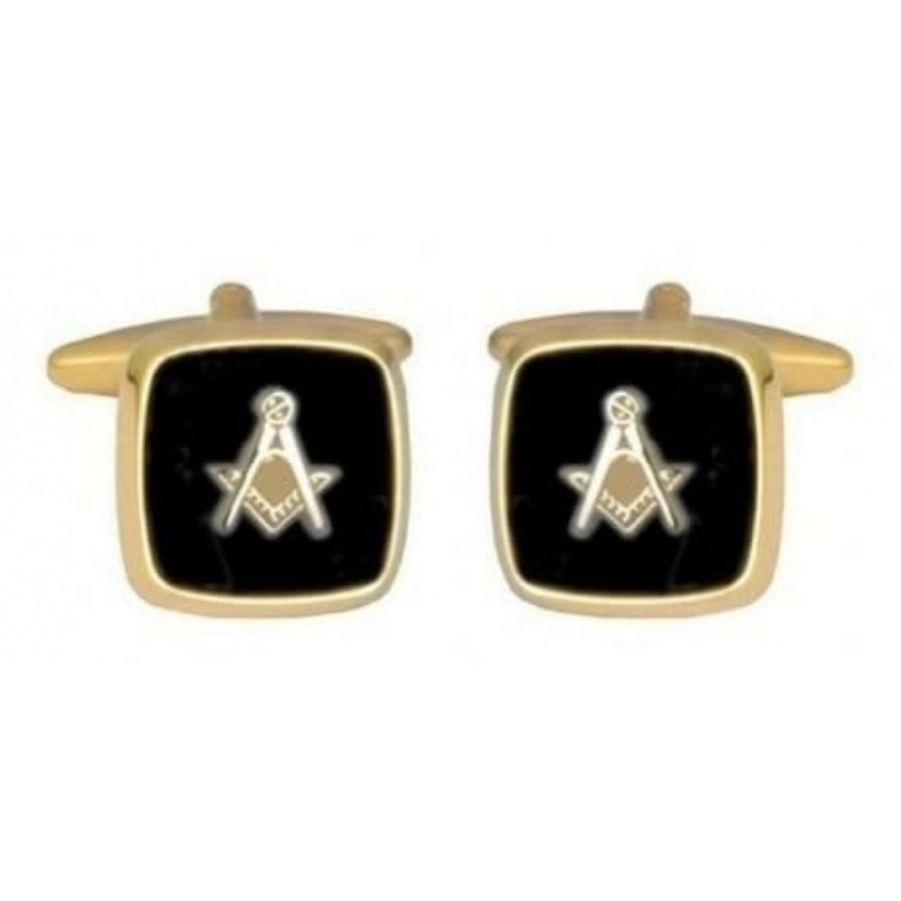 Gold Plated Masonic Cufflinks With Onyx