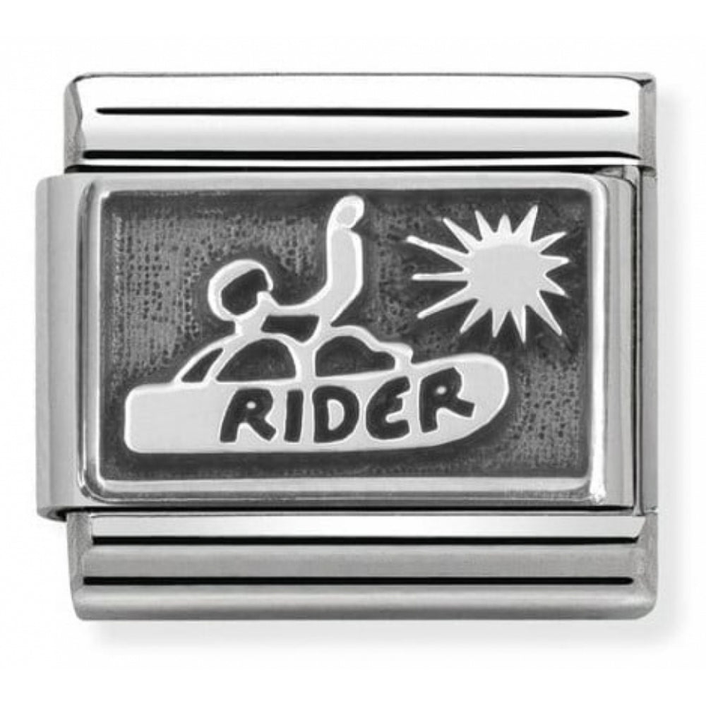 Classic Snowboarder In Stainless Steel & Silver 925 Charm