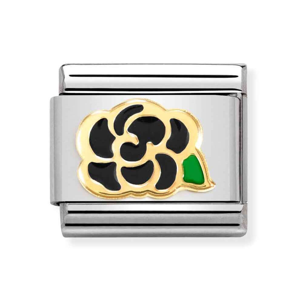 Classic Link In 18K Gold & Enamel Black Camelia
