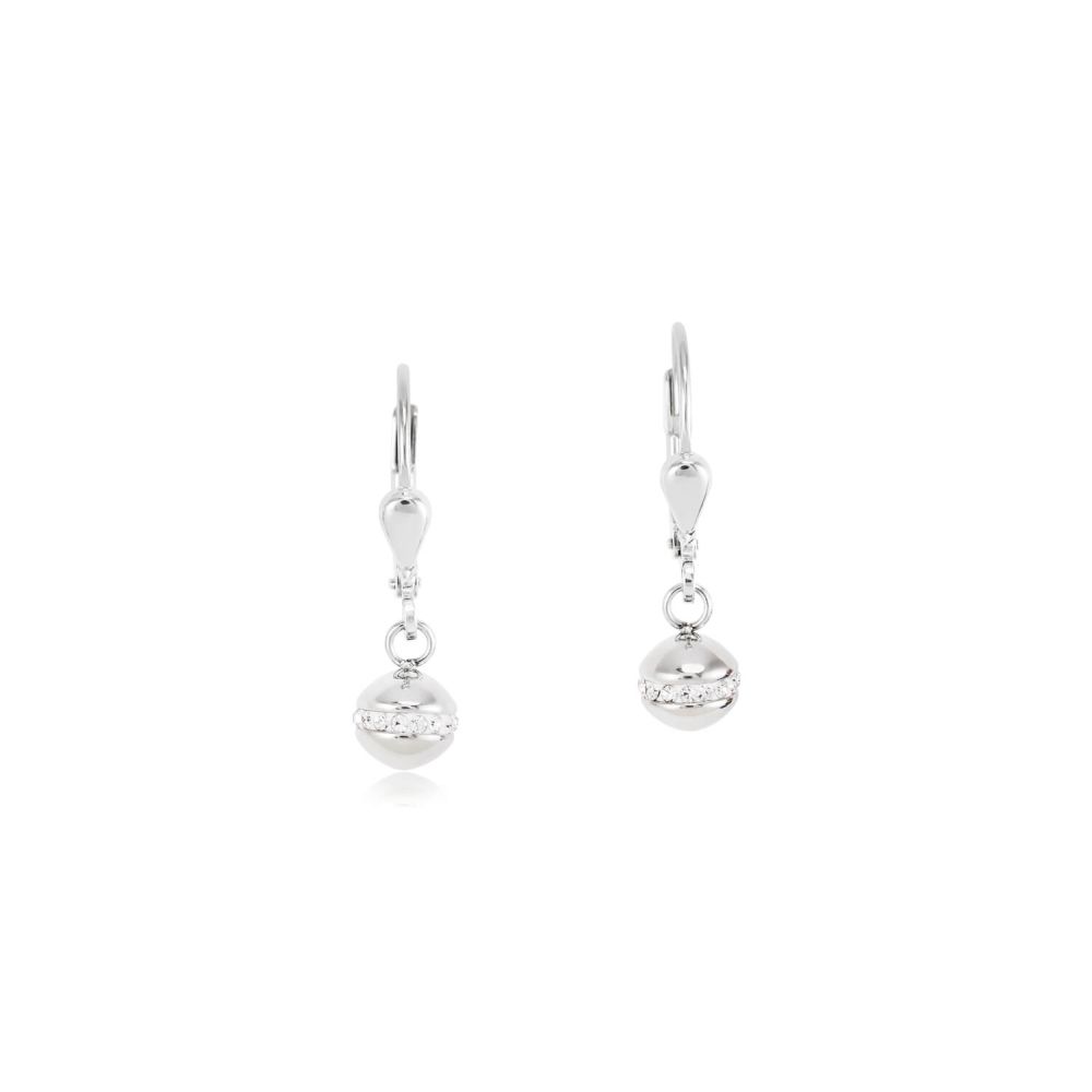 Stainless Steel Ball With Pave Crystals Pierced Earrings