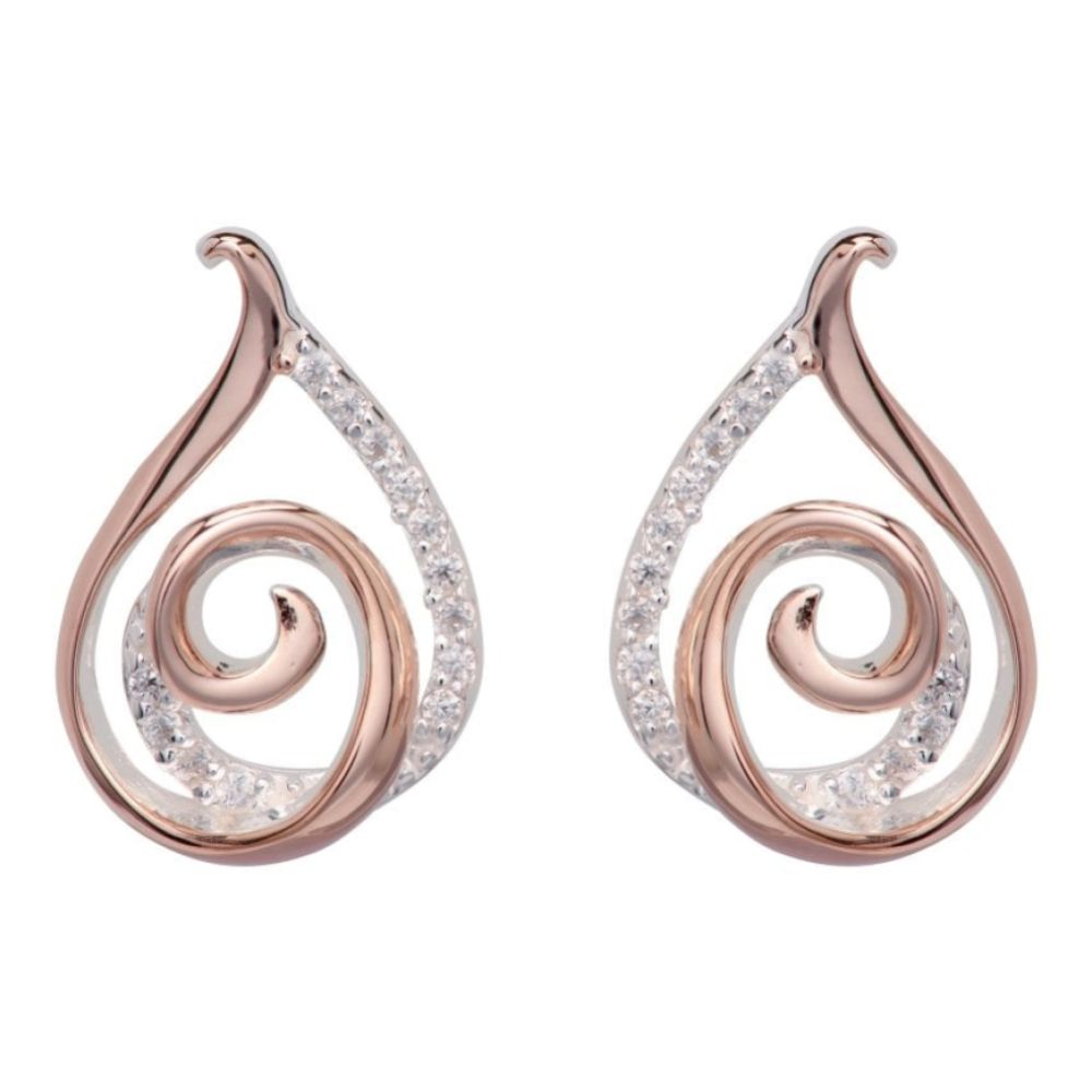 Sterling Silver 925 Earrings With Rose Gold Plating And CZ