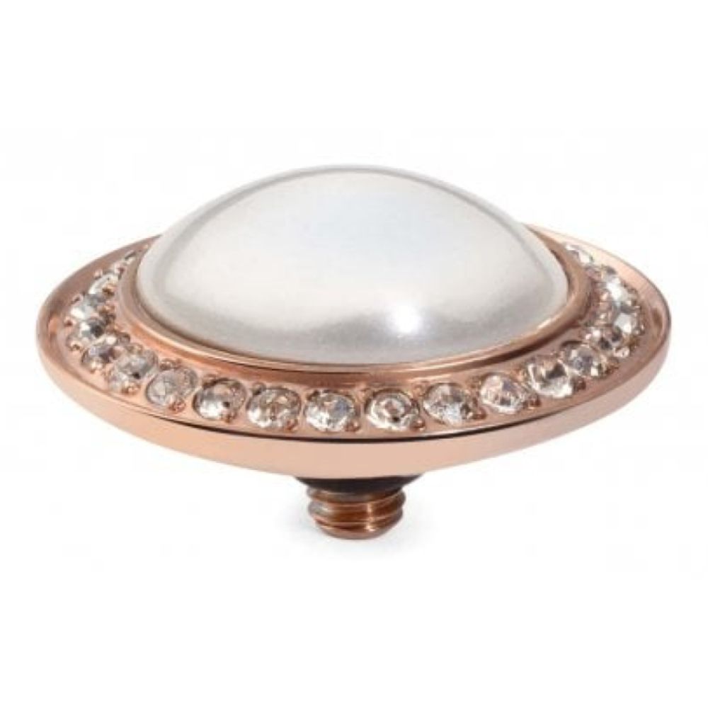 Famosa Rose Gold 16mm Tondo Deluxe Ring Top White Pearl