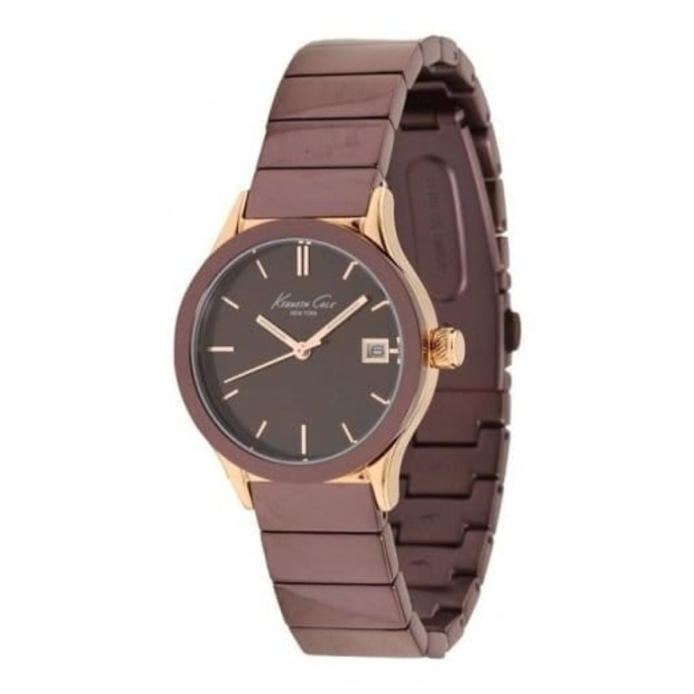 Ladies Brown IP Stainless Steel Bracelet & Rose Gold Watch