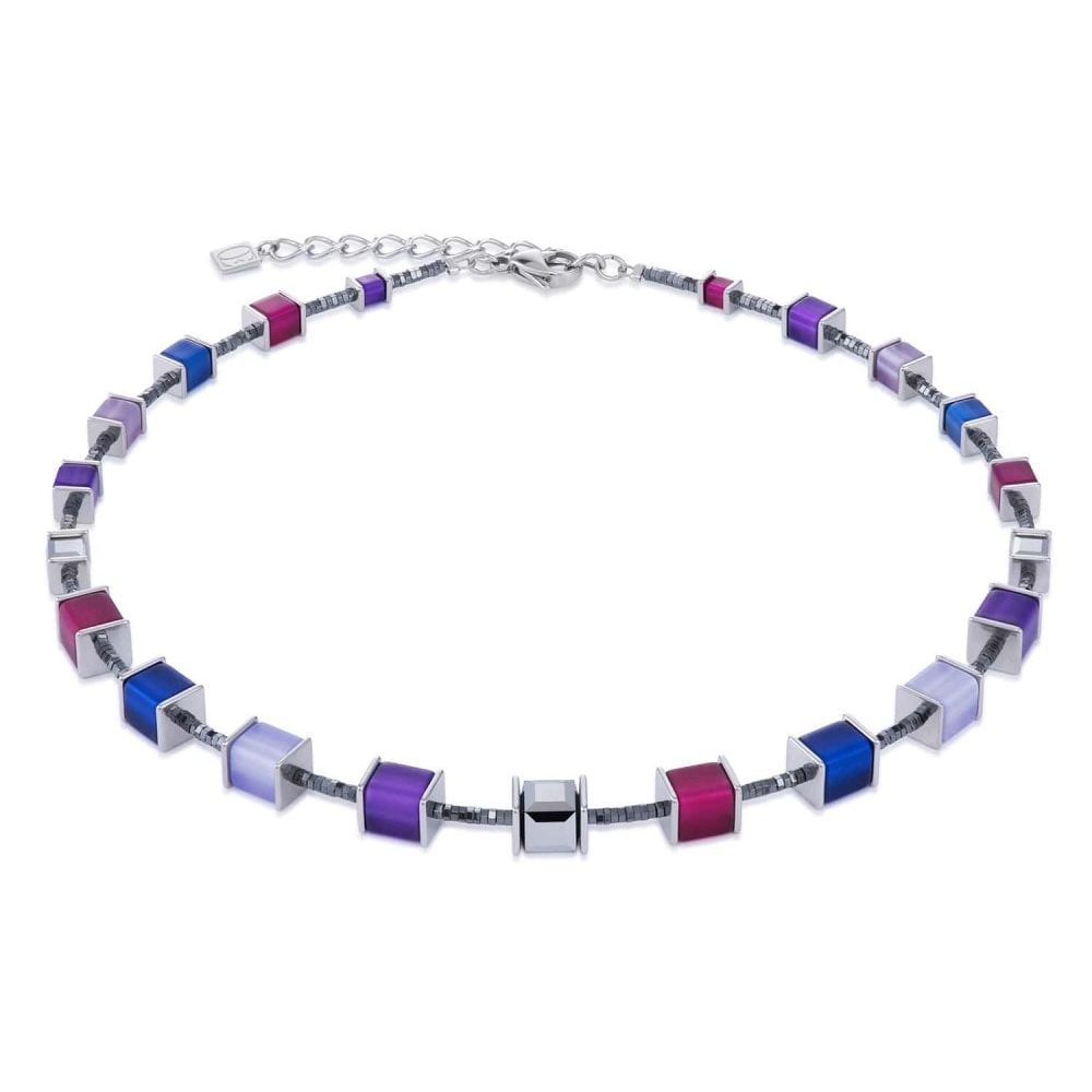 Violet-Blue Geo Cube & Stainless Steel Necklace