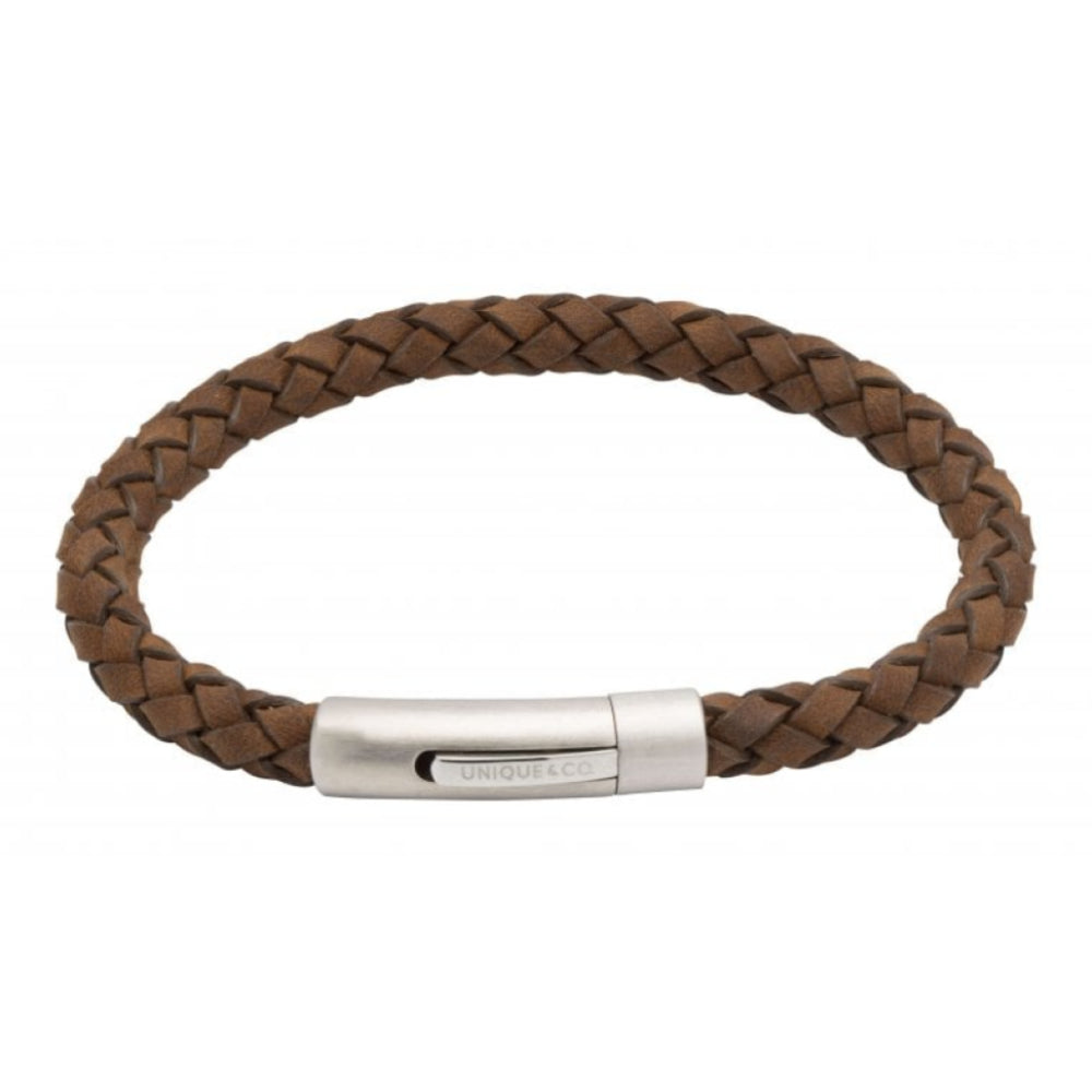 Dark Brown Leather Bracelet With Matte/Polished Steel Clasp