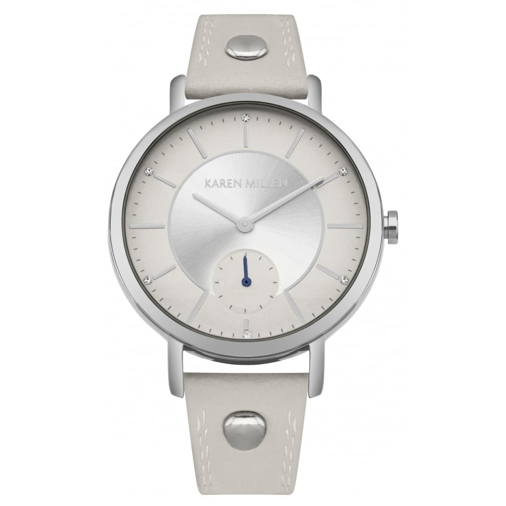 Grey Strap Watch With Pale Silver Sunray Dial
