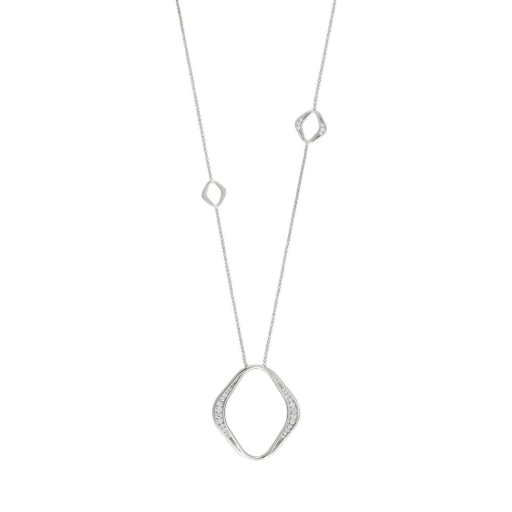 Long Silver Necklace Cubic Zirconia Rhombus