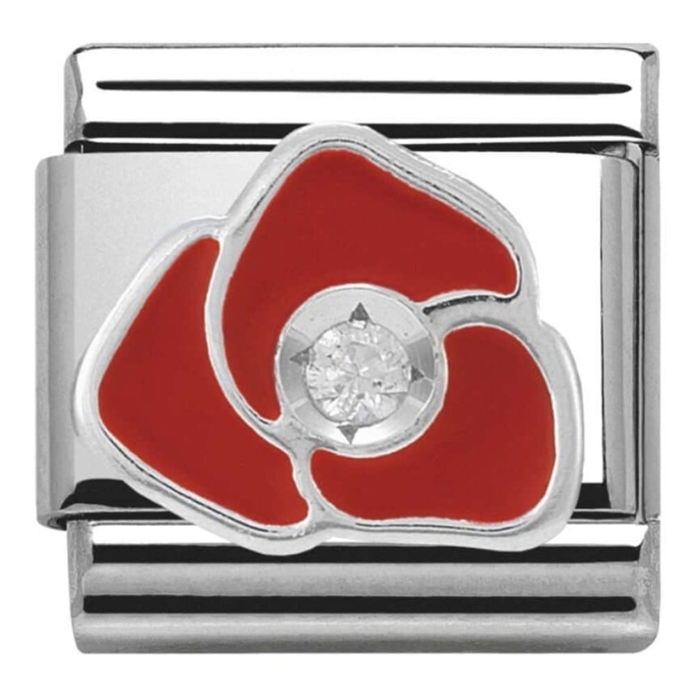 Classic Silver and Enamel Red Rose Link