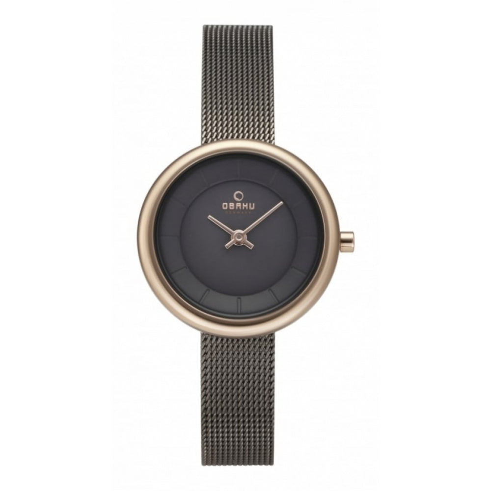Rose Gold Plated Dial & Black Mesh Bracelet Strap Ladies Watch