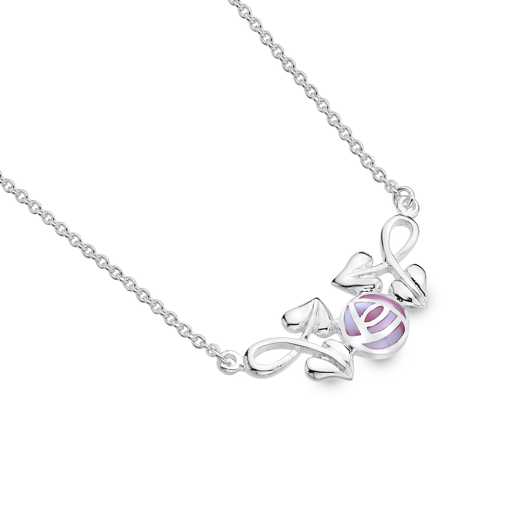 Mackintosh Rose With Pink MOP & Leaves Pendant Necklace