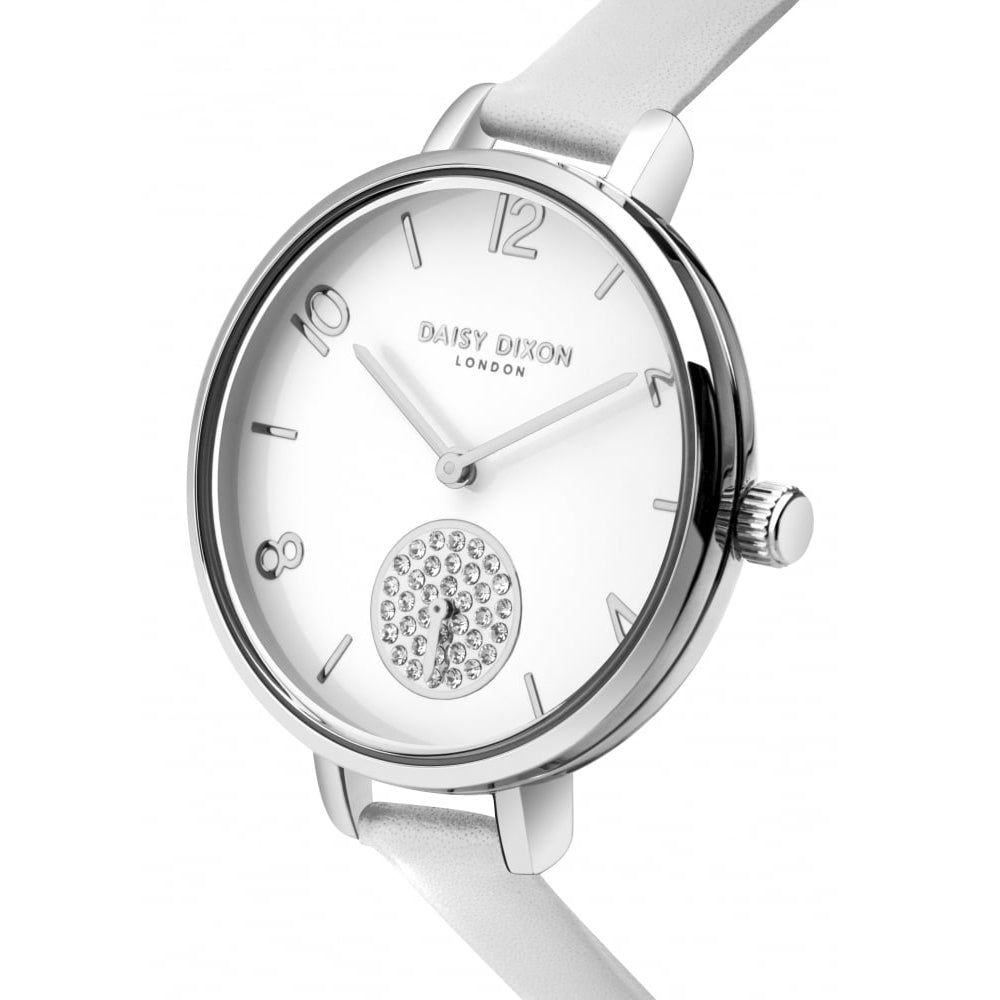 Alice White Skinny Strap With White Dial & Stone Set Sub Dial Ladies Watch