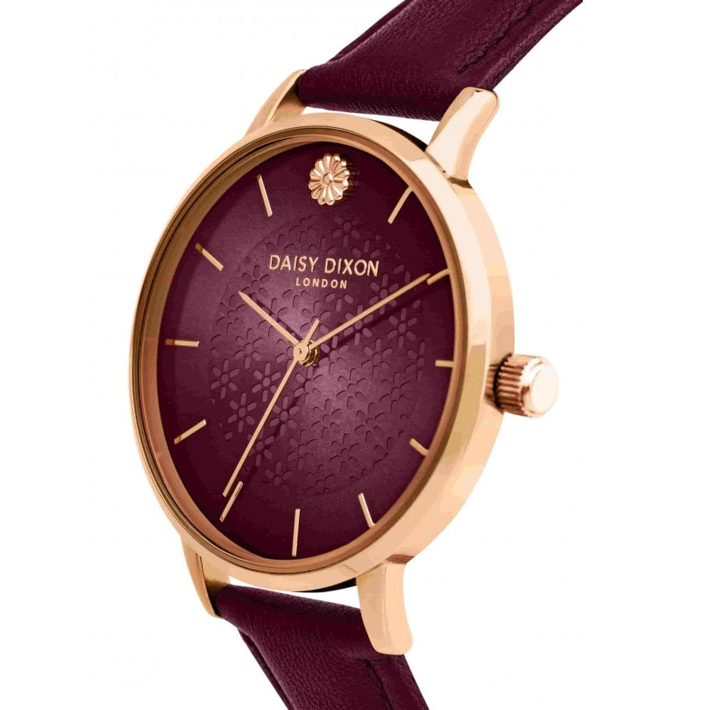 Red Leather Strap With Red Printed Dial & Rose Gold Plated Case Ladies Watch