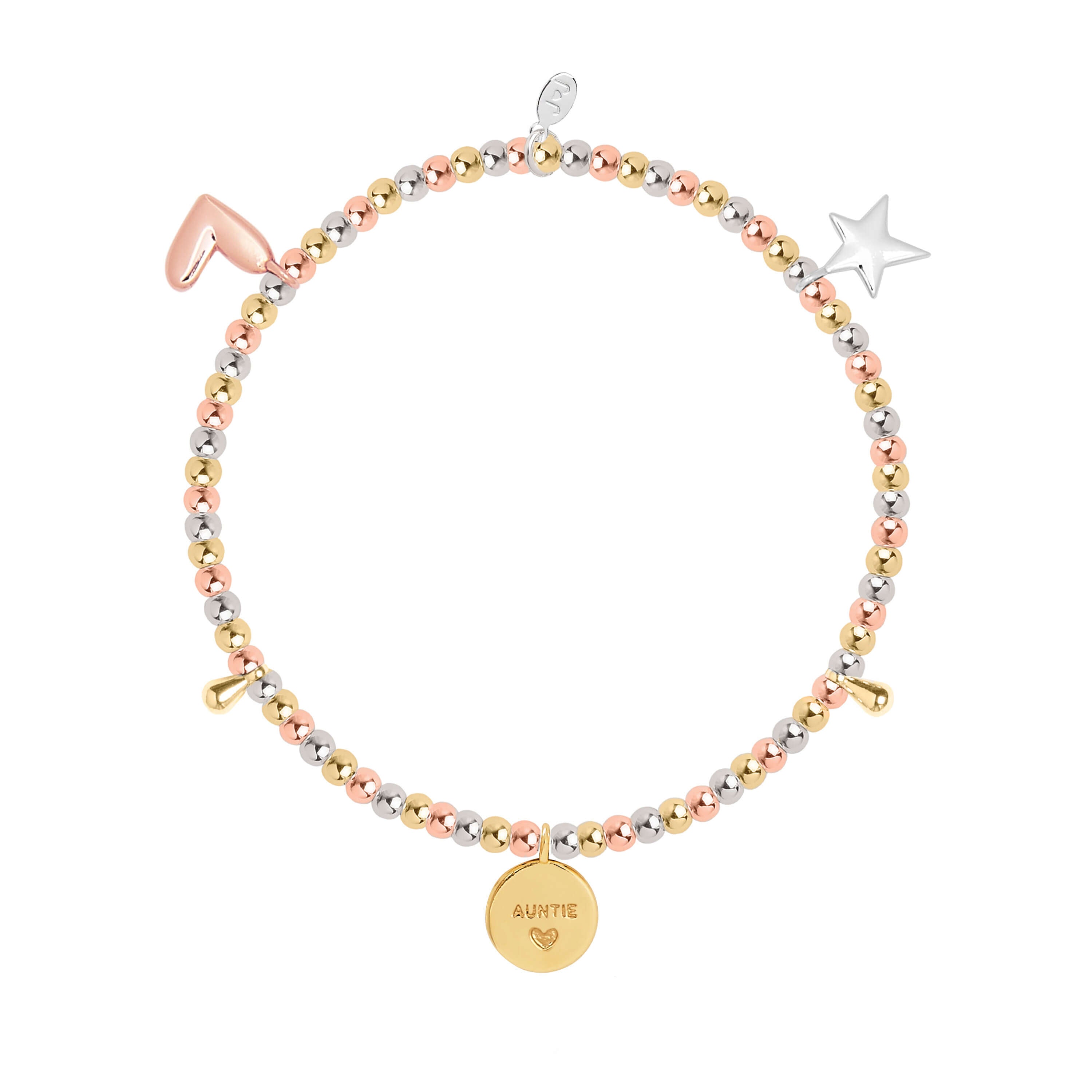 Lifes A Charm | Amazing Auntie | Silver, Rose Gold, Gold | Charm Bracelet | 17.5cm Stretch