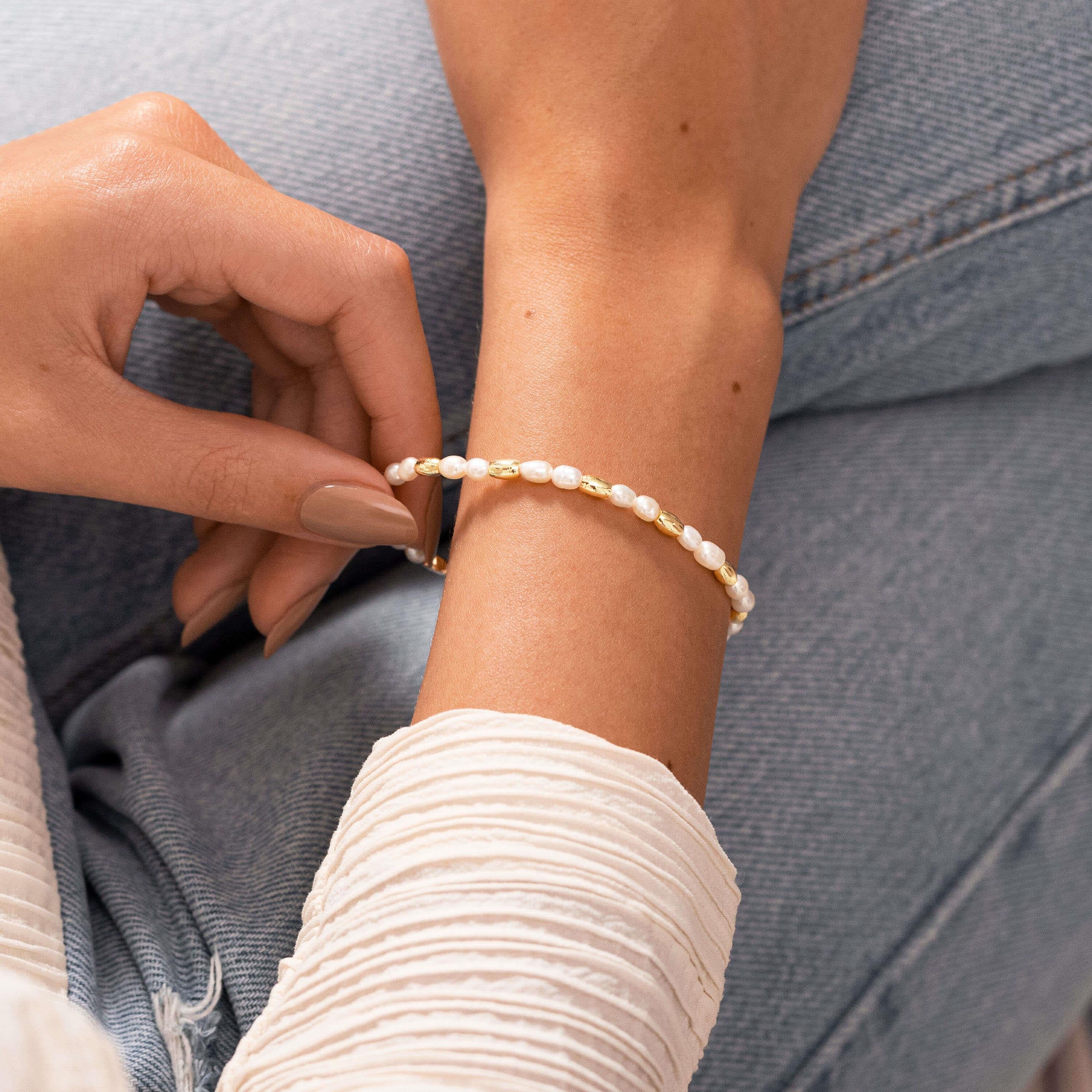 Riviera | Rice Pearl Bracelet | Gold | Bracelet | 17.5cm Stretch
