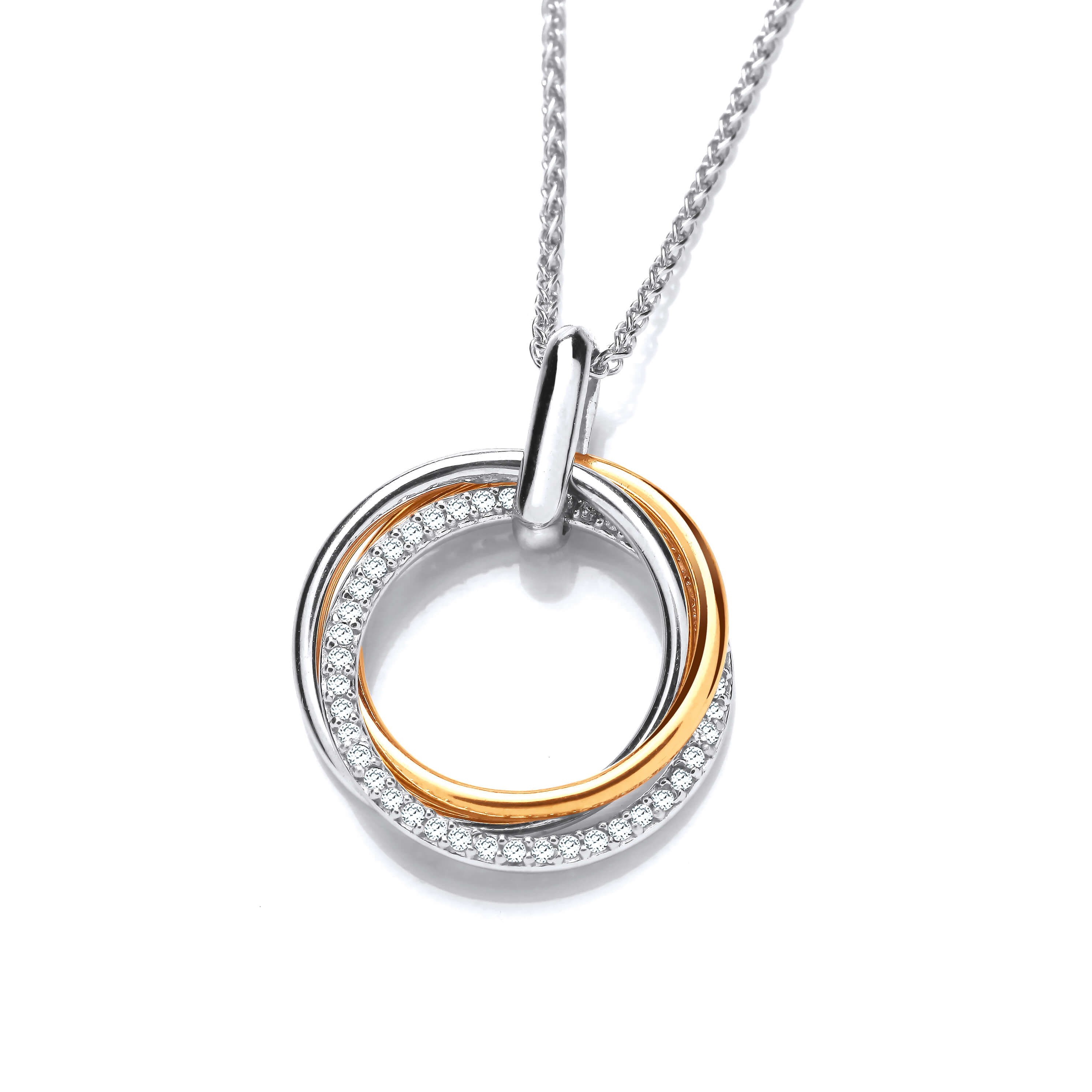 Silver & Gold Double Drop Hoops CZ Pendant With Chain