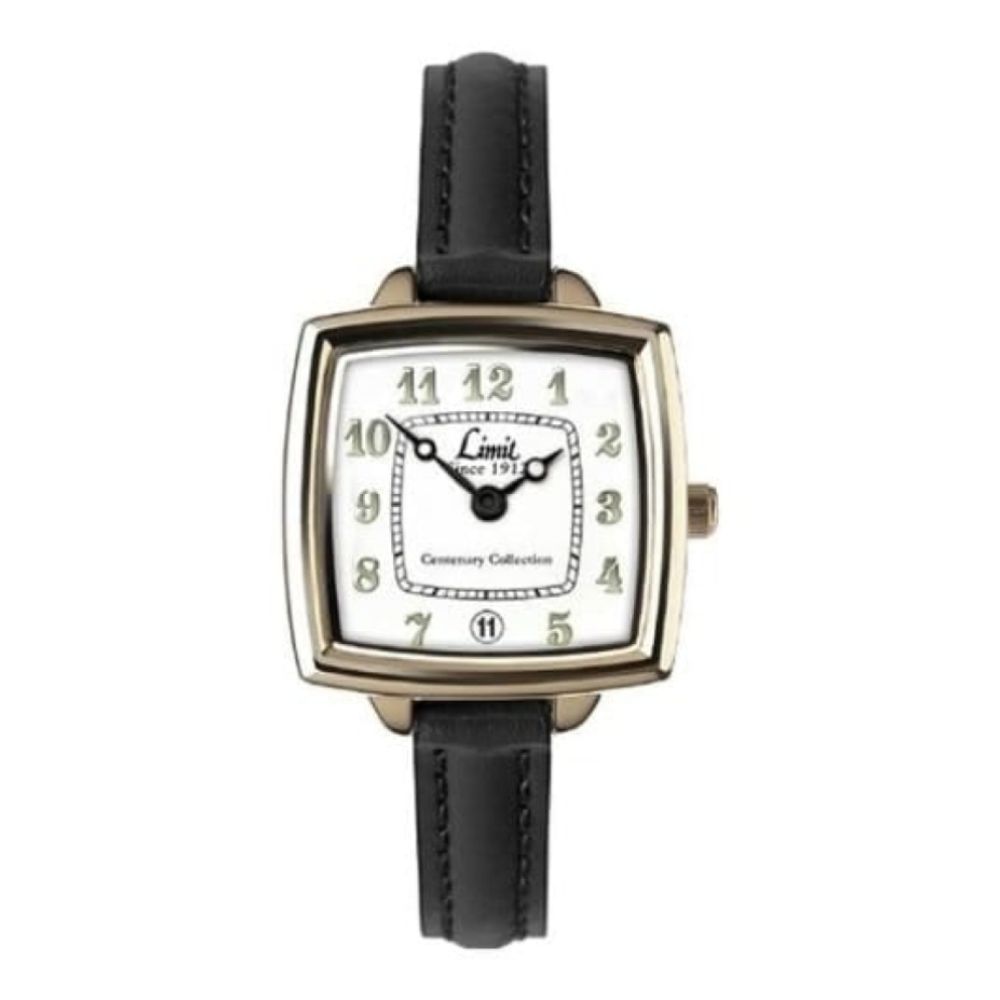 Petite Black Leather Watch & Gold Steel Case